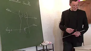 Hardcore group sex in the college classroom with Lily Phoenix