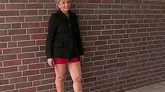 Cum thirsty blonde whore Kitty tied up in public and humiliated