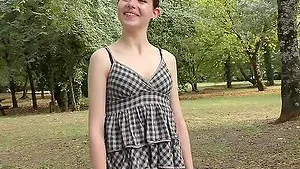 Skinny teen does her first porno casting