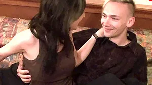 Skinny brunette teen with  tits try home p