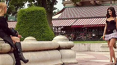 Public upskirt with a butt plug Nikki Thorne and Coco de Mal