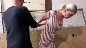 Blonde slave enjoys being tied up while her dominant man tortures