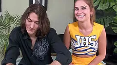 Fucking my horny cheerleader in her shaved pussy after she has sucked my dick