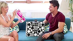 Blonde girlfriend Nathaly Cherie loves sucking a dick while masturbating