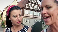 German normal housewife at street public casting