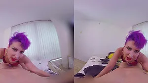 Homemade VR porn video with pink haired Lily McCoy riding and sucking