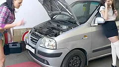 Car mechanic bangs babes Rebecca Volpetti and Simony Diamond