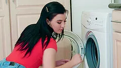 Horny teen Jenna Reid gets fucked doggy style on the washing machine