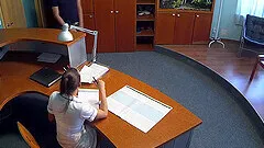 Nurse in the uniform gets bent over the table and fucked from behind