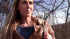 Outdoor casting with blonde model Jenny Simons ends with public sex