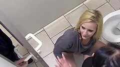 Head in toilet at public threesome with german skinny teens