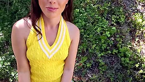 Outdoors video of interracial blowjob with small tits Casey Calvert