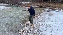 Busty teen gets a huge cumshot while fucking in the snow