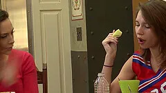 Lesbians having sex on the bed after the diner - Chanel Preston & Cece