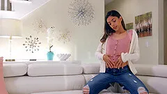 Cute petite babe Harmony Wonder strips and gets penetrated good