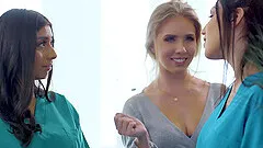 Nurses in uniform Lena Paul and Jade Baker having sex on the bed