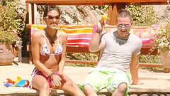 Outdoor sex by the pool with natural tits models and horny dudes