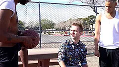 Interracial threesome with one white dude and two hard black dicks