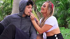 Petite slut Bambino seduced a random stranger to fuck her outdoors