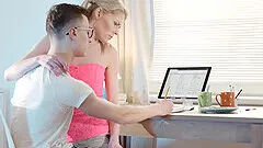 Blanche Bradburry and Claudia Macc share one long dick and get facial