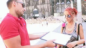 STREET FLIRT CASTING WITH GERMAN SKINNY REDHEAD