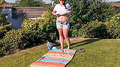 Chubby busty teen outdoors anal creampie