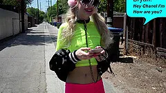 Petite blonde slut Chanel Shortcake gets her mouth and pussy fucked