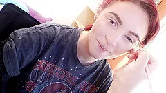 Pale redhead girl Lola Fae gets naked during backstage interview