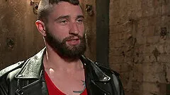 Bearded man gets tied up and his butt penetrated with a dildo