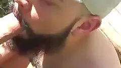 Hairy Bearded Cocksucker Cruising in the Woods and Draining a Big Cock