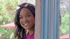 Ebony babe Honey Gold fucked in interracial sex in the bedroom