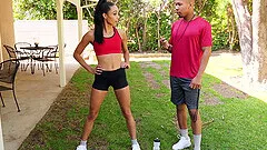 Training session ends with a massive facial for fit girl Alexis Tae