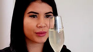 Sweet solo brunette Lady D plays with her small tits and wet slit