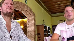 Dirty waitress Apolonia gets fucked hard by two horny guys