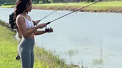 Outside jumping on a shaft is amazing experience for hot Maya Bijou