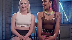 Tied blonde Dresden is ready for the lesbian BDSM and sex toys