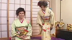 Sexy chick in kimono likes rough group sex more than anything else