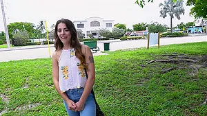 Small tits brunette Sofie Reyez gives head and gets rough fucked