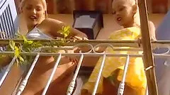 Horny grandpa fucks two hot blonde babes