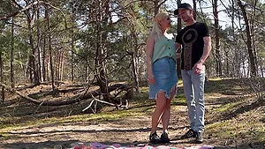 Blonde girlfriend Chayenne sucks his dick and gets fucked in the woods