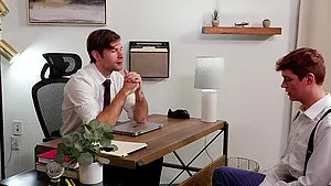 Handsome gay dudes have a quickie in the office and moan together