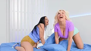 Horny friends Blondie Fesser and Sofia Lee have lesbian sex with toys