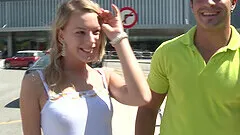 Blonde girl spreads her legs for a cock in the car while she screams