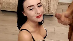 Cute brunette together with her partner does an awesome pov blowjob on cam