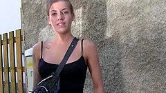 Blonde chick Jojo sucking a stranger's dick before hard fuck outside