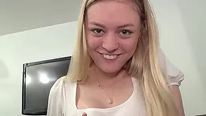 POV homemade video of shaved Amber Moore sucking and riding in HD