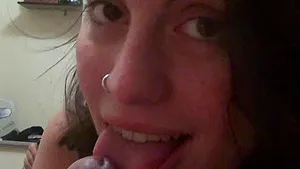 Homemade amateur video of a pretty girlfriend giving a blowjob