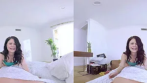 Homemade VR porn video of a sexy brunette riding a stiff dick