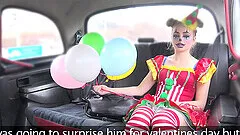 Party girl is ready for rough sex in the taxi cab with a driver