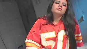 Wild fucking in the locker room with shaved pussy hottie Madeline Marks